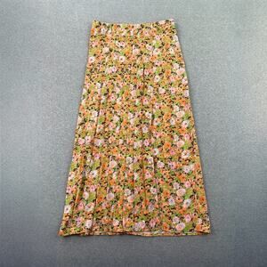 Open Edit Nordstrom Pleated Midi Maxi Skirt S Orange Multi Meadow Floral Grunge